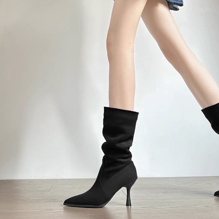 Sewing Nylon - Botas modernas de camurça de vaca,